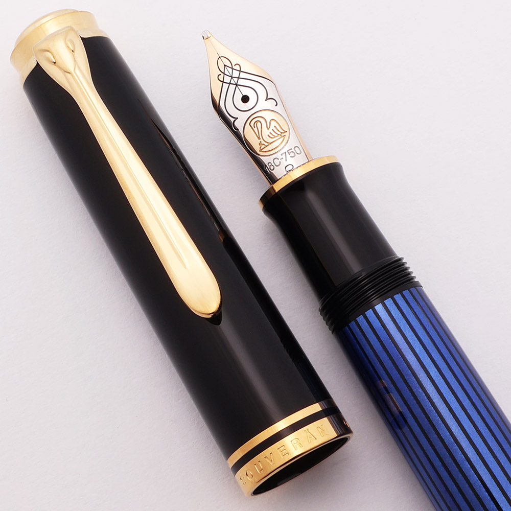Pelikan M800 Souveran Fountain Pen - Blue and Black, Broad 18c